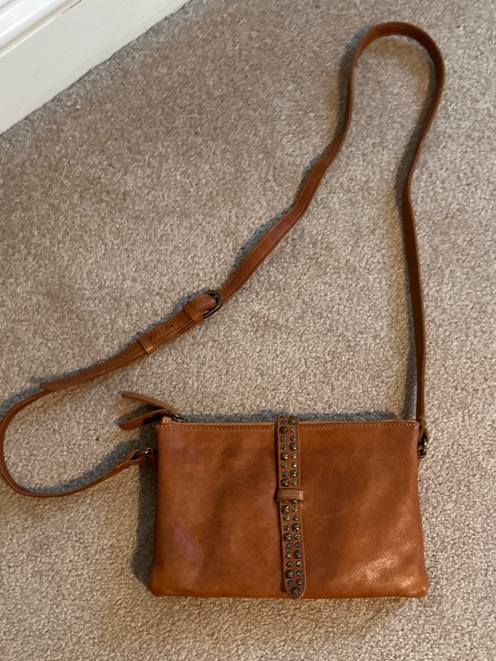 Vilenca Holland Genuine Leather Crossbody Bag with Stud Accent